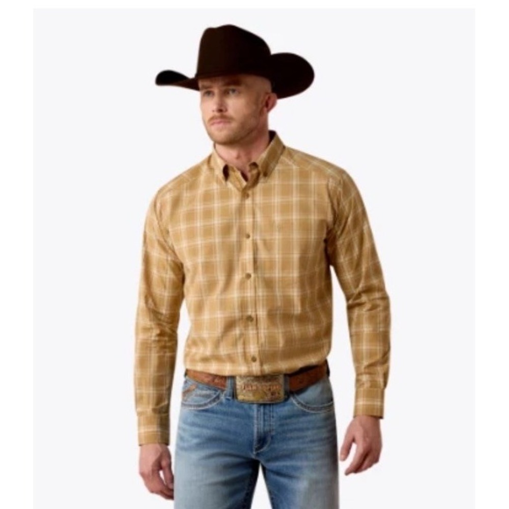Pro Series Jarrett Classic Fit Shirt - BISTRE GOLD MEDIUM PLAID NWT XXL